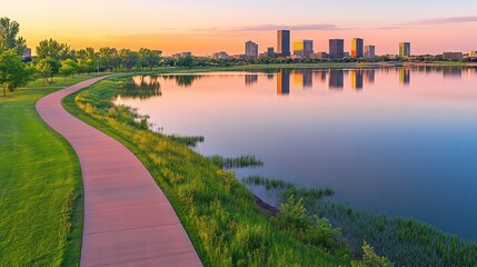 Tulsa Skyline Reflected in Calm Waters at Dawn