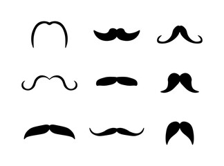 Moustache set icons. Linear and silhouette style. Vector icons.