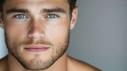 Fototapeta premium close up portrait of man with striking blue eyes and strong jawline