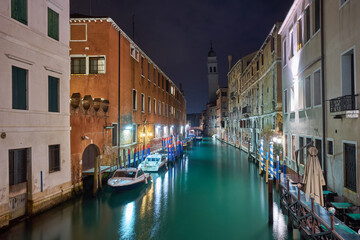 Night Canal in Venice with beautiful lights, Venice