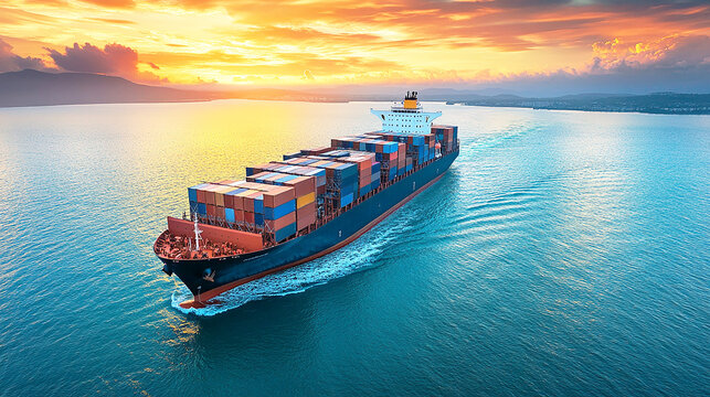 海上を進むコンテナ貨物船