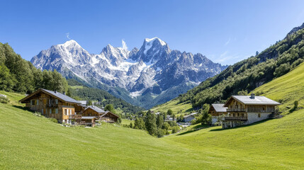 Fototapeta premium High resolution image of picturesque mountain village with stunning peaks