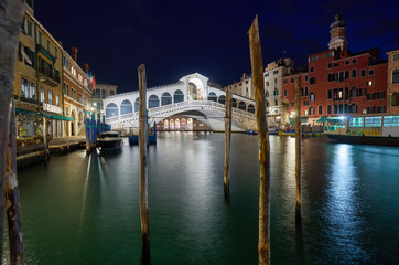 Rialto Bridge and Grand Canal at sunrise in Venice