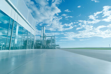 Obraz premium Modern plant, sunny sky, industrial park, production