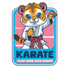 Vector Illustration of Tiger Karate Mascot with Retro Mascot Illustration Available for Logo Badge