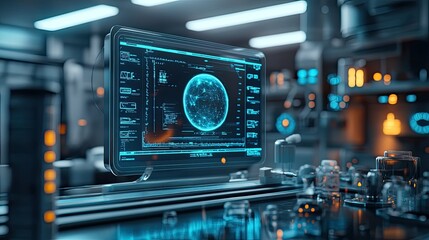 Fototapeta premium Futuristic Tech Lab: Network Visualization on a Sleek Monitor