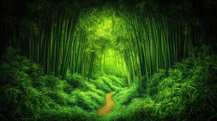 Fototapeta premium Serene Bamboo Forest Path: A Tranquil Escape into Nature's Embrace