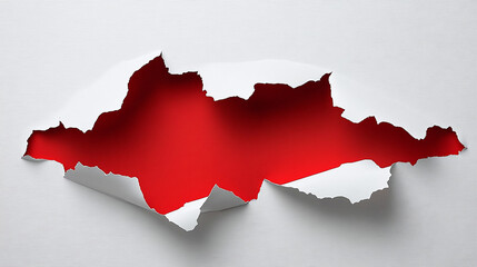 Fototapeta premium A paper background featuring torn holes, with red torn paper set against a white backdrop, ideal for announcements and promotions.