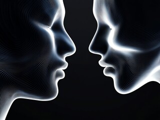 Fototapeta premium Couple s shadows intertwined with glowing pulse waves, 3D illustration