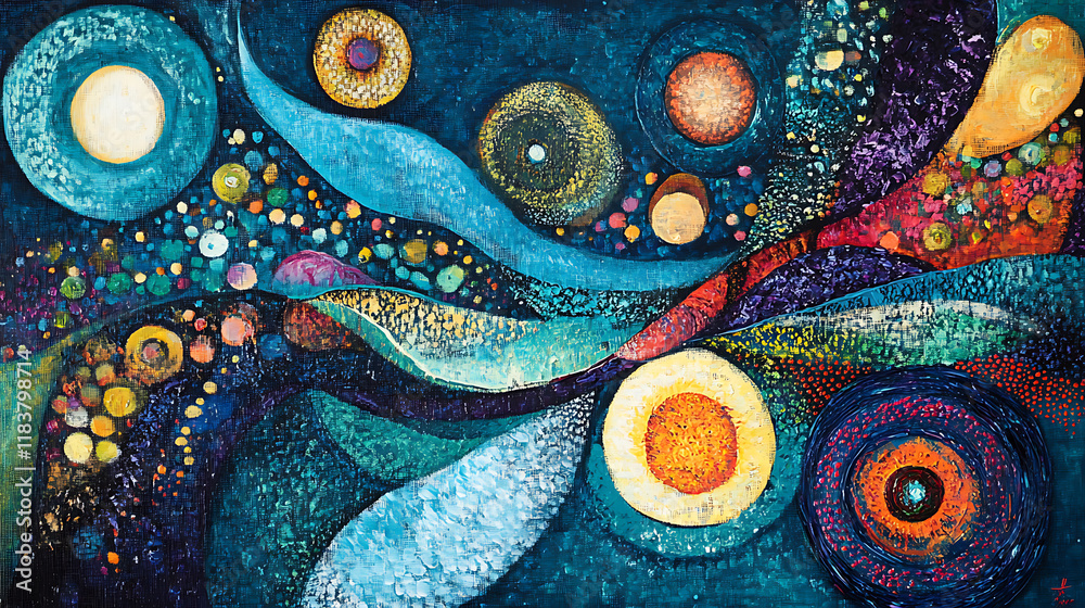 Poster blue acrylic painting with abstract textures and patterns on canvas for modern art and design
