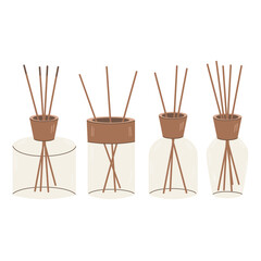 Aroma diffuser bottles with bamboo sticks. icon isolated on white background.