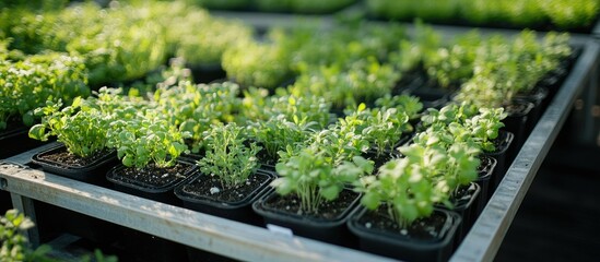 Vibrant Green Seedlings in Greenhouse Nursery