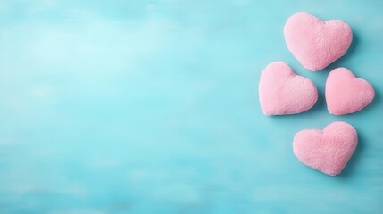 Obraz premium Soft pink hearts on a calming blue background, evoking love and affection, perfect for romantic themes and celebrations.