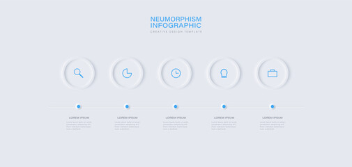 Infographic in neumorphism style. Business concept with 5 options or steps. Timeline process.
