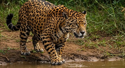 Obraz premium Majestic Jaguar Drinking By The Waters Edge