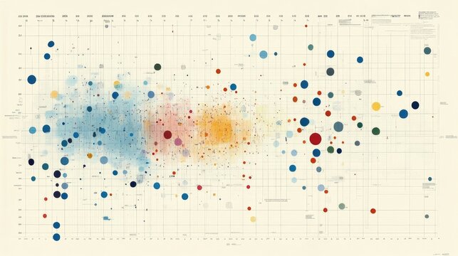 A scatter plot chart analyzing stock correlations, with data points spread across a grid, emphasizing relationships between different stocks.