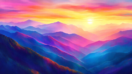 Fototapeta premium Sunrise over the mountains, great smoky mountains, bright beautiful colors, view, colorful, sunrise in the mountains