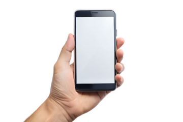 Hand holding smartphone with blank screen for business communication technology