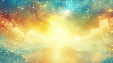 Celestial Cloudscape Golden Hues Starry Night