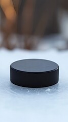 Sleek Black Hockey Puck on Frozen Ice