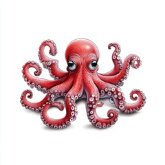Obraz premium Adorable Red Octopus: Big Eyes, Curled Tentacles, Ocean Charm!