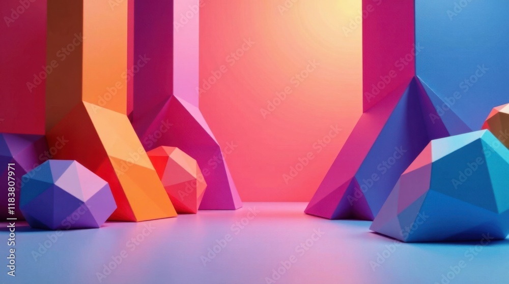Poster abstract colorful geometric shapes in vibrant gradient lighting