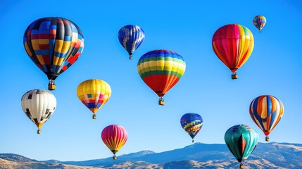 Obraz premium Colorful Hot Air Balloons Soaring Over Majestic Mountains