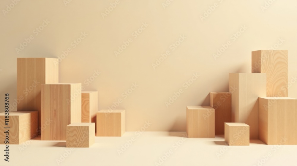 Aufkleber abstract minimalist wooden block arrangement on neutral background