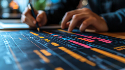 Analyst Reviewing Data Charts and Graphs at Desk