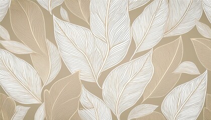 elegant beige and white leaves seamless pattern background floral abstract design vector illustration