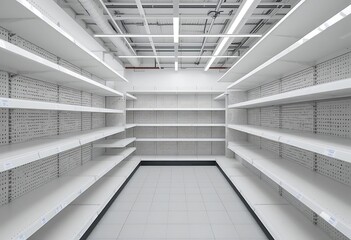 Empty supermarket shelves in a retail store aisle