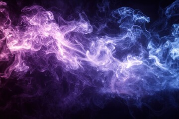 Fototapeta premium Abstract swirling smoke in shades of purple and blue against a dark background.
