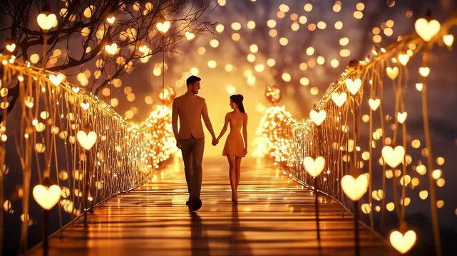 Hands-in-hand couple in golden light