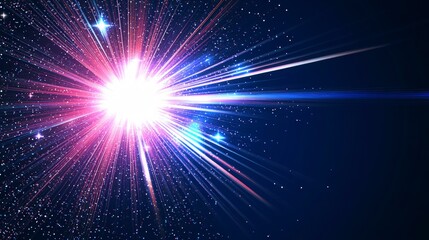 Naklejka premium Bright Celestial Explosion with Radiant Light Beams and Distant Stars in a Dark Cosmic Background Creating a Stunning Visual of Space Wonder and Energy