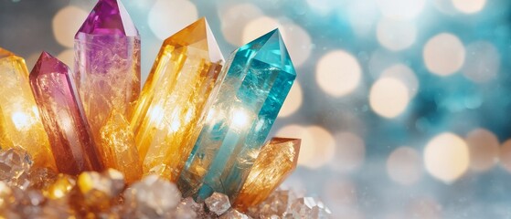 Sparkling Gemstones Vibrant Cluster of Colorful Crystals on Bokeh Background