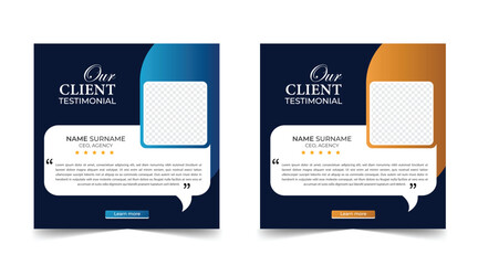 Customer feedback testimonial template vector. Customer feedback review or testimonials social media post template with color variations