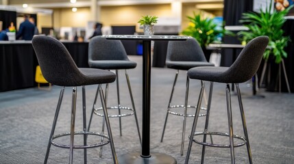 Modern Conference Room Setup: Sleek Bar Stools and a Small Round Table