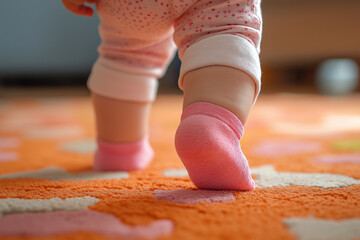 A baby's pink sock is on the floor