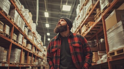 Fototapeta premium Warehouse Worker Contemplating Inventory