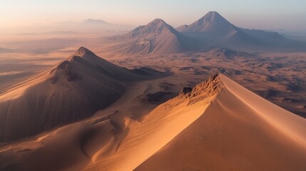Naklejka premium Aerial View of Majestic Desert Mountains at Sunrise