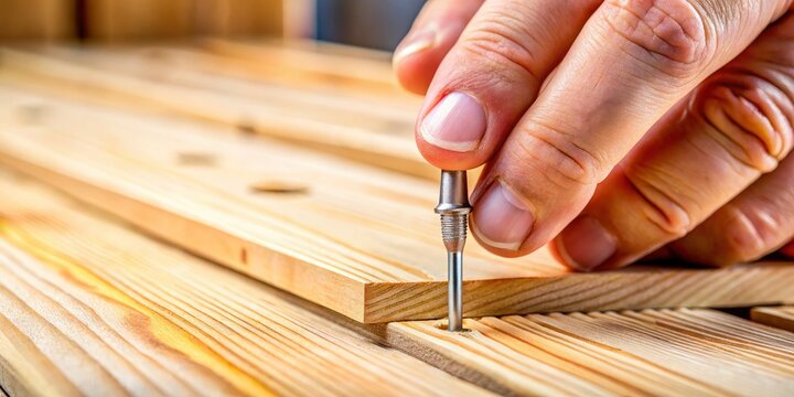 Achieve a professional finish with countersunk nails.  A detailed close-up showcasing the nail set tool's impact on woodworking.