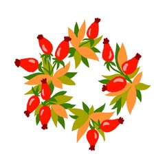 wreath of red rosehips. Floral icon. Autumn vibes, greeting card. Thanksgiving celebration 