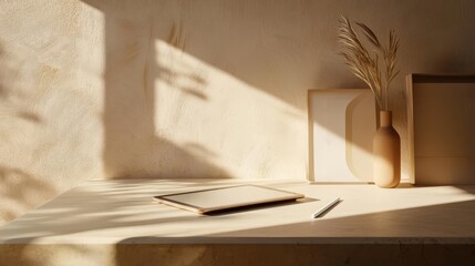 Minimalist Desk Setup with Tablet and Stylus