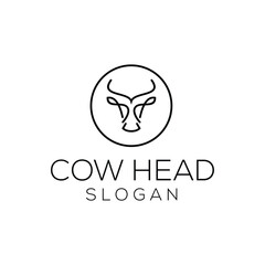 Cow head sign. Cow icon. Cow head black silhouette in the circle Isolated on white background