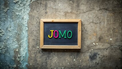 Concrete wall, chalkboard &acirc;&euro;&ldquo; aerial view.  JOMO's peaceful absence captured; a serene escape.