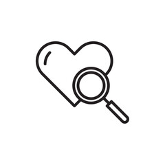 Search heart icon Flat vector set outline