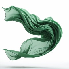 Smooth elegant green cloth flying in wind on white background