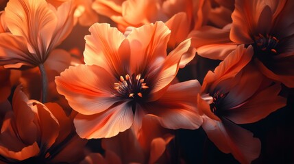 Obraz premium Vibrant Orange Flowers Blooming in a Dark Background