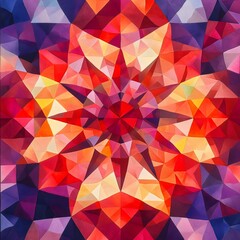 Obraz premium Geometric Kaleidoscope Pattern in Warm Red and Purple Tones 