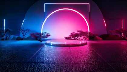 Neon-lit backdrop with Japanese influences creates a vibrant atmosphere for events